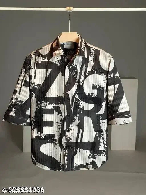 New men's high quality texture fabrics shirt popcorn 3/4 sleeve shirt printed popcorn fabrics shirt for men