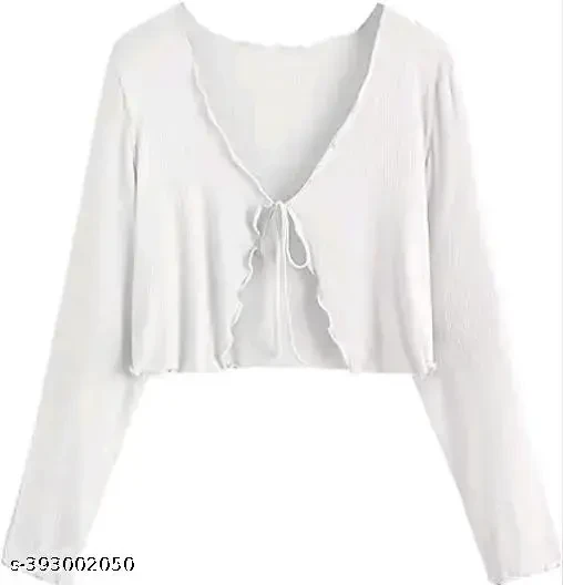 Long Sleeve Rib Knit Tie Front Cropped Cardigan TOP