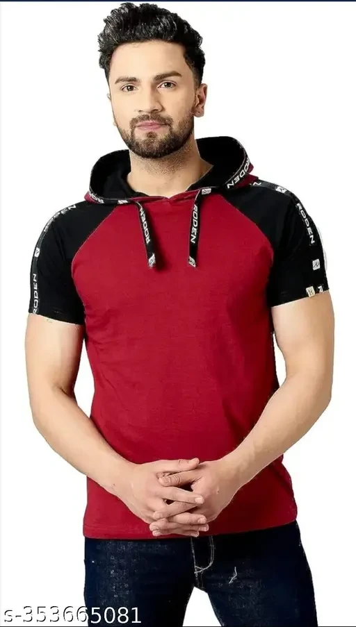 Mens Mustard Hooded Cotton Blend Tshirt