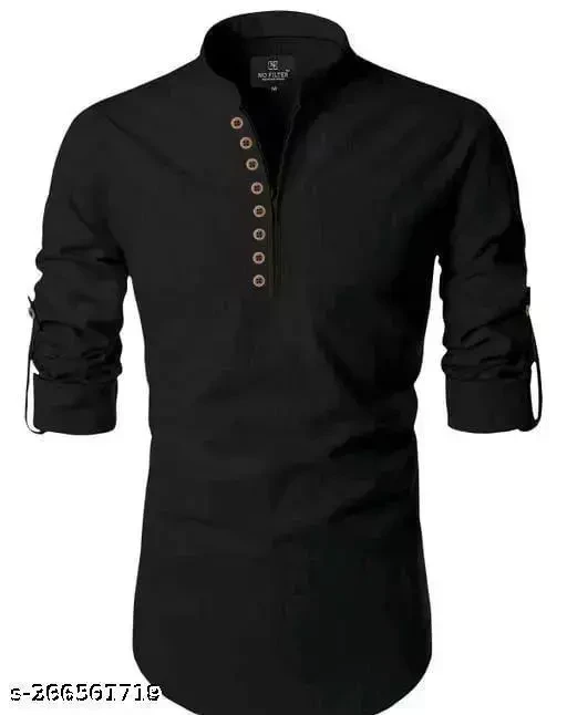 Men Slim Fit Solid Mandarin Collar Formal Shirt