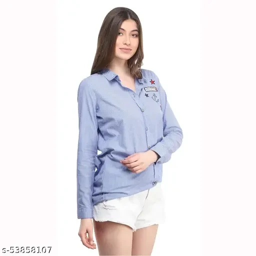 Mermaid Dont Cry Patched Striped Shirt