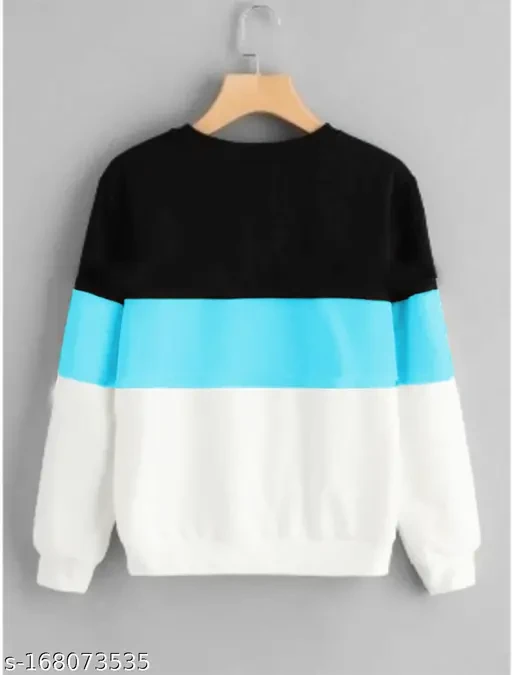 Kroptee Color Block Men's T-shirt Light Blue, White & Black Full Sleeve Round Neck (Pack of 1)