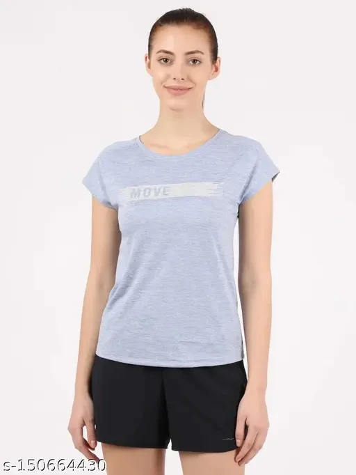 Printed Round Neck Half Sleeve T-Shirt for Women - Eventide