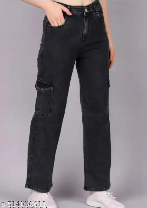 Straight Fit Dark Grey Jeans - Women's Casual
