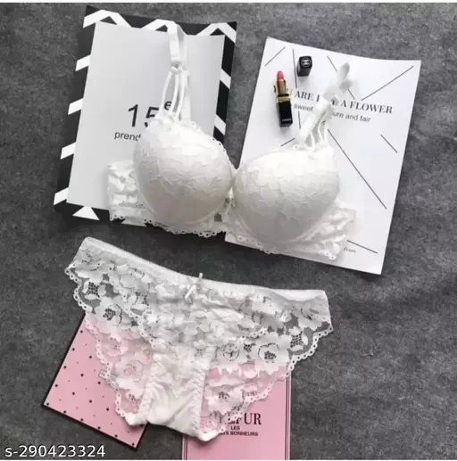 Women's Bra Panty Set Lace Push Up Underwired Solid
