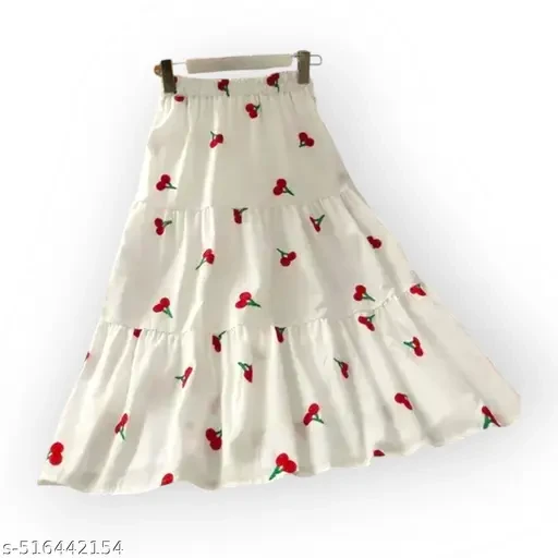White skirt for women printed frock