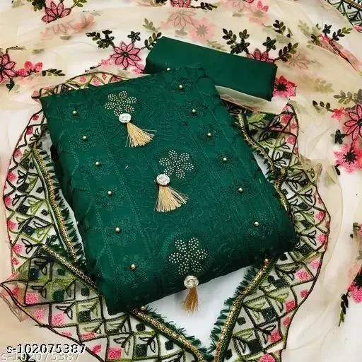 Green Floral embrodaried Cotton Suit