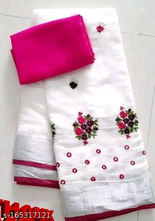 Chanderi Lelan Saree White For Women