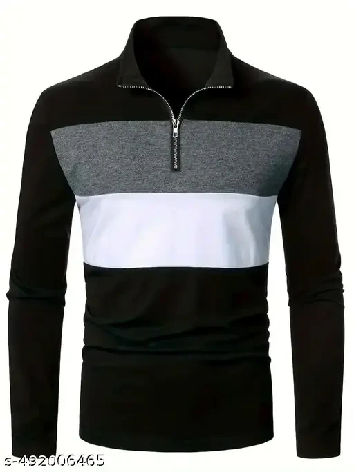 Men's Color Matching Cut & Sew T-Shirt, Casual Breathable Half Zipper Long Sleeve T-Shirt For Spring Fall Outdoor Activities