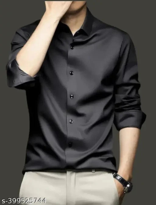 Men Regular Fit Solid Spread Collar Casual Shirt for partywear- Black