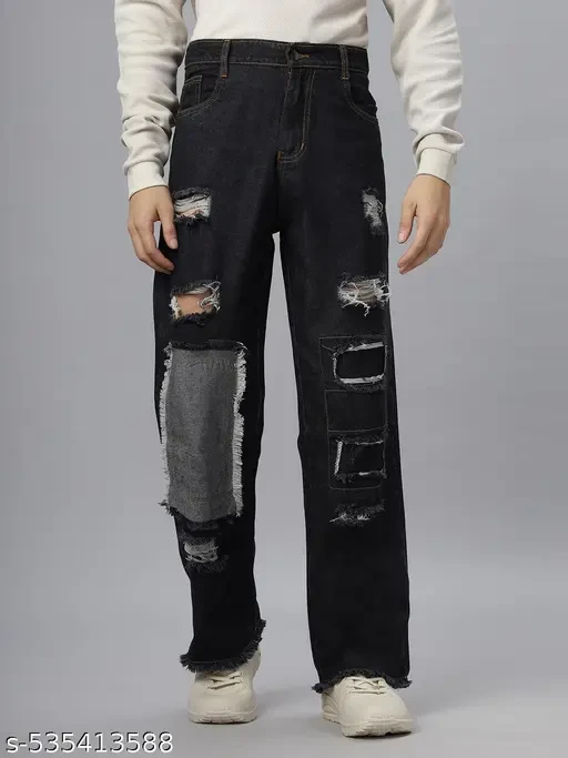 Black Printed Jeans for men