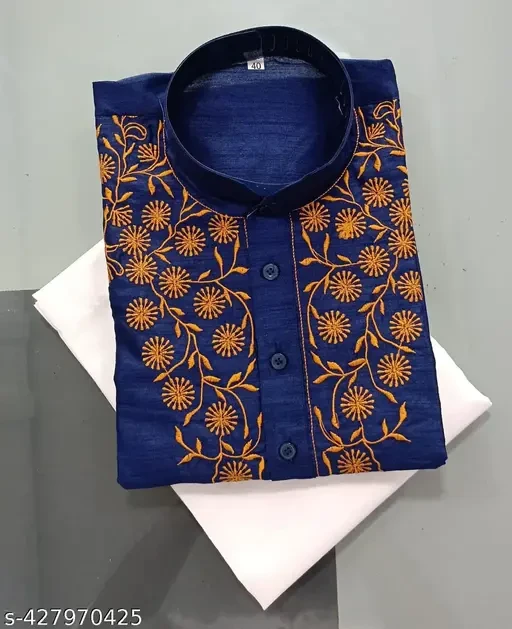 Men's Straight Cotton Silk Kurta Pyjama