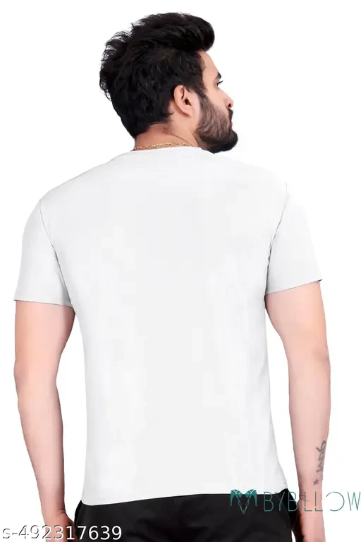Men Solid Regular Fit Printed White Polycotton fabric t-shirt