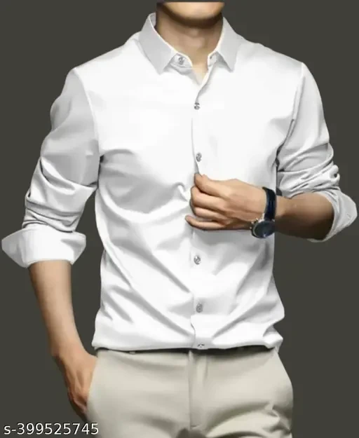 Men Regular Fit Solid Spread Collar Casual Shirt for partywear - White