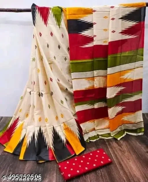 Linne Cotton Digital Printed Saree _Cream