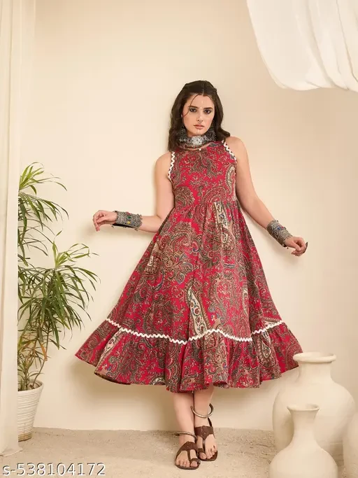 Paisley Printed Flared Midi Dress
