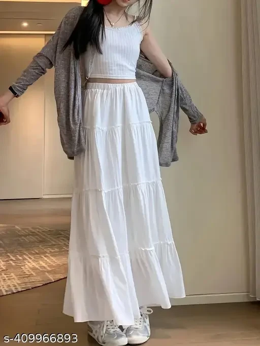 Plain white color long skirt