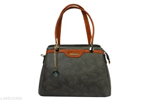 Grey Textured Handbag By Eleegance