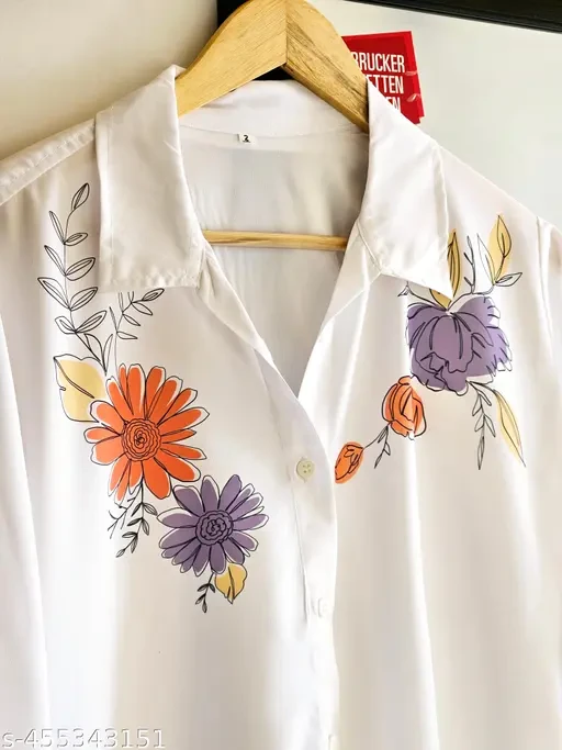 Women White Colorful Floral Shirt