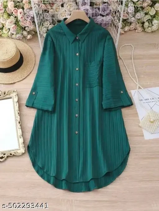 Women Shirt Bottle Green Dress long losse shirt
