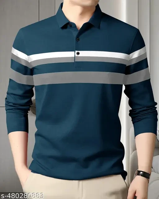 Colorblock Men Polo Neck blue T-Shirt