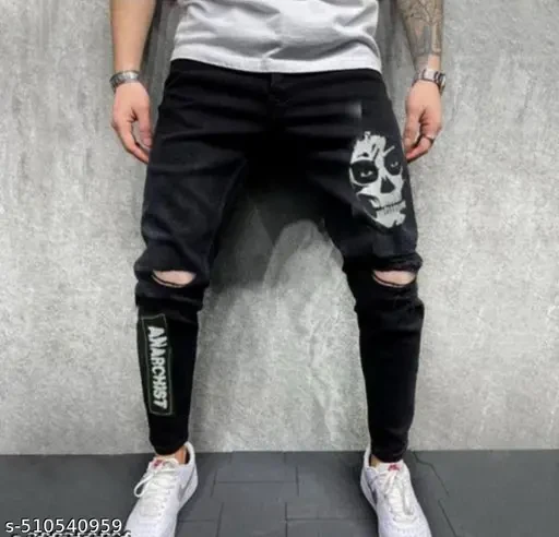 Black Printed Jeans for men