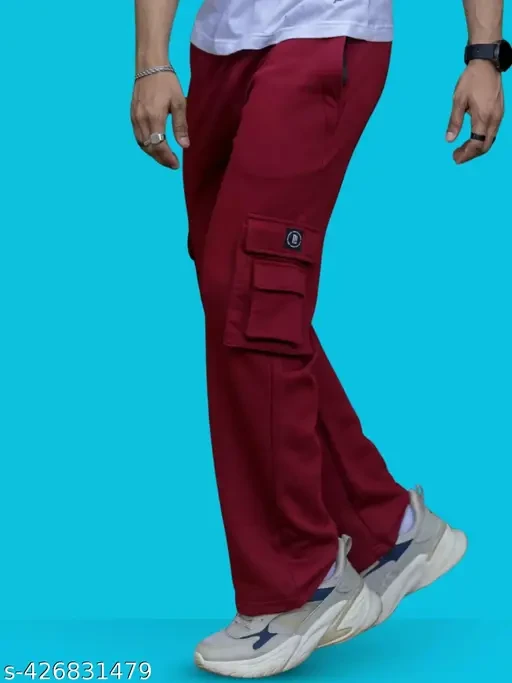 Maniac Men's Solid Jogger Pants Maroon Trousers