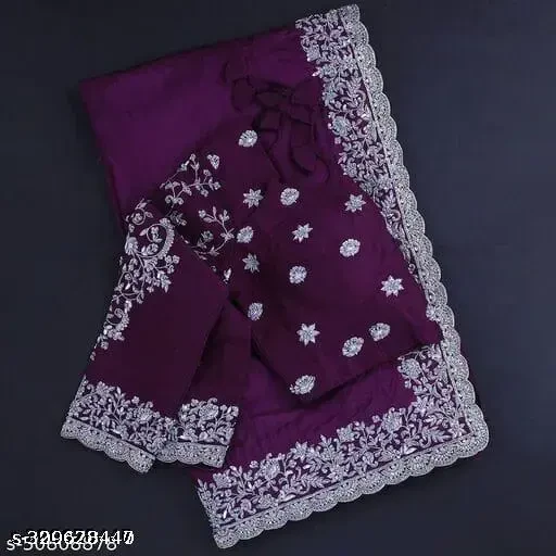 Georgette Embroidered Elegant Purple Color Sreee With Blouse || Saree For Women || Trending Saree For Women || Bollywood Stylish Fancy Party Wear Wedding Festive Bridal Sari/Saree For Women